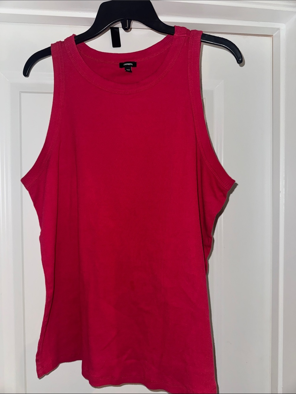 EXPRESS Ribbed Scoop Neck Tank Top - Bright Pink